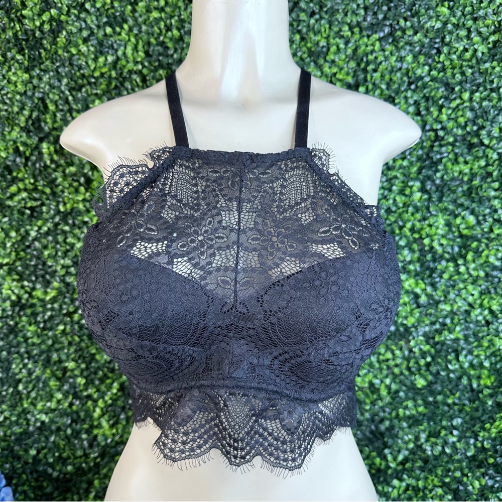 Pink victoria secret black lacey push up racer back pull on bra